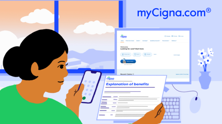 A patient reviews their explanation of benefits in paper, online, and via the app