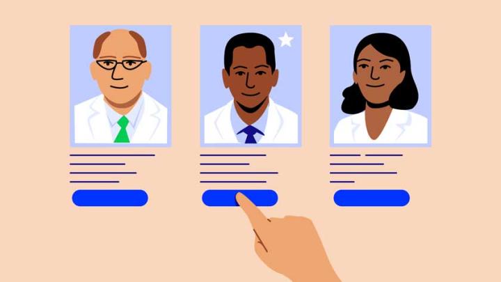 three primary care professional profiles displayed online