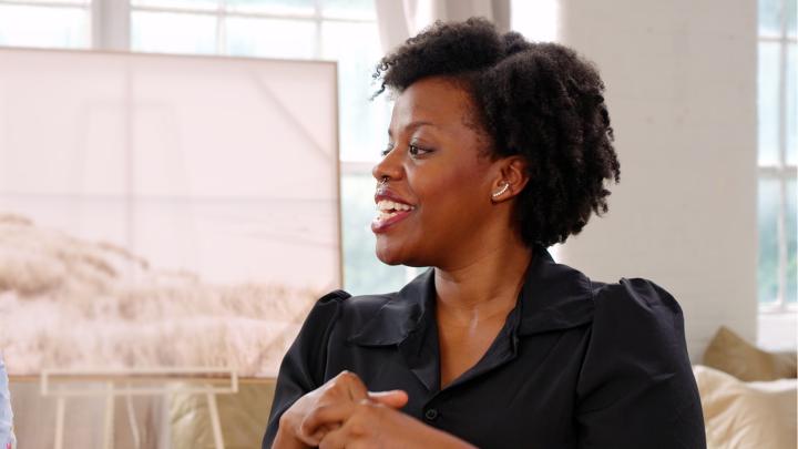 A woman discusses mantras
