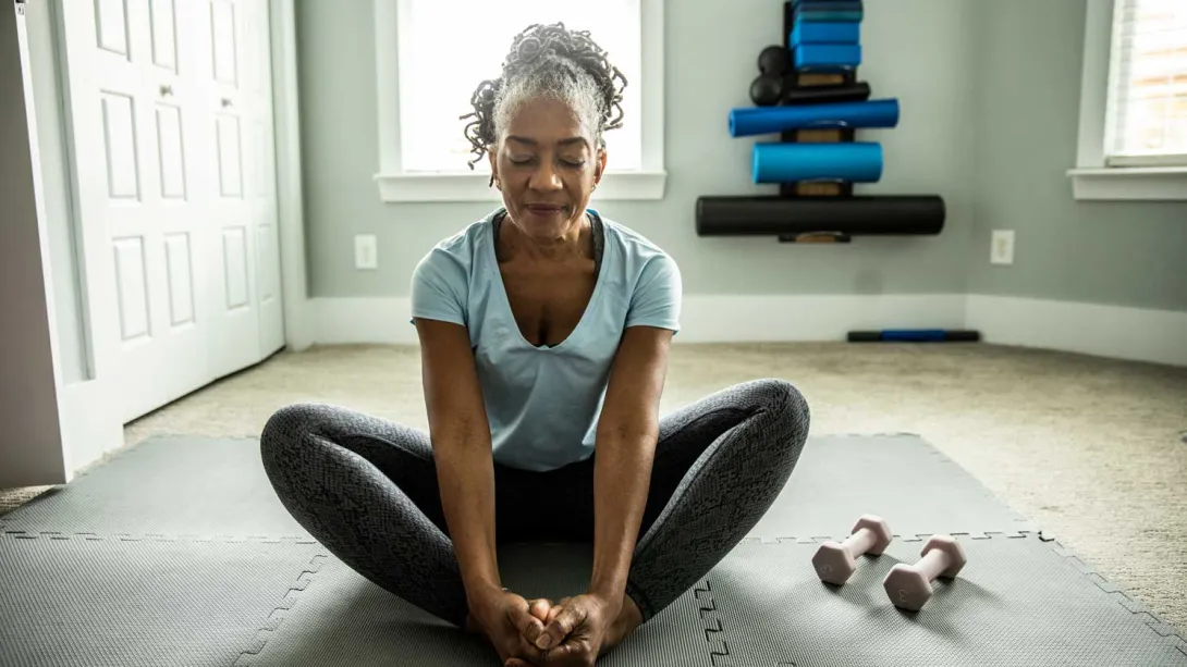 A woman stretches