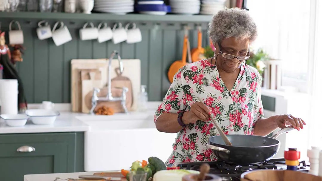 A woman cooks